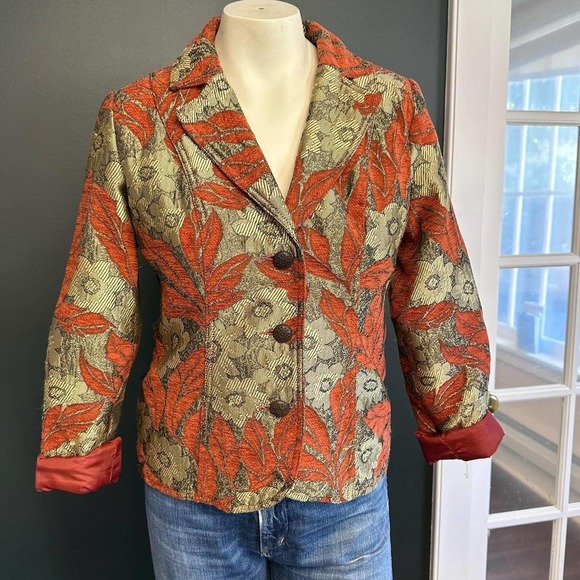 Epic vintage orange gold jacquard blazer - Picture 2 of 7